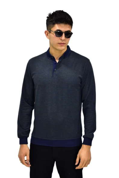Erkek Polo Yaka Sweatshirt R2255 BGL-ST03201 - Resim 3