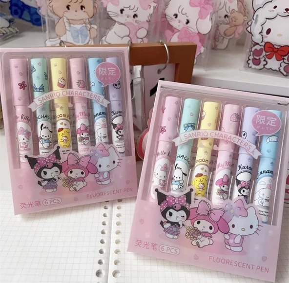 Kawai Sanrio  Karakterler Fosforlu Kalem 6 lı