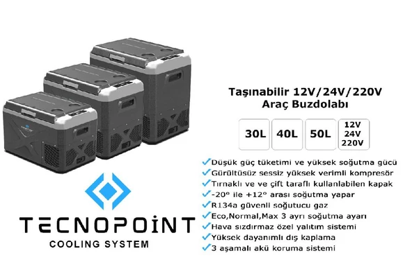 Taşınabilir 12V - 24V -  220V Araç Buzdolabı 40 Litre