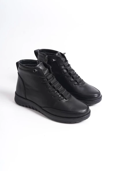 Hakiki Deri Kadın Ortopedik Topuk Dikeni Fonksiyonlu Fermuarlı Siyah Anne Botu ürün görseli 1