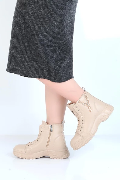 Twingo 7135 Nut Bej  Kürklü Kadın Düz Bot - Resim 2