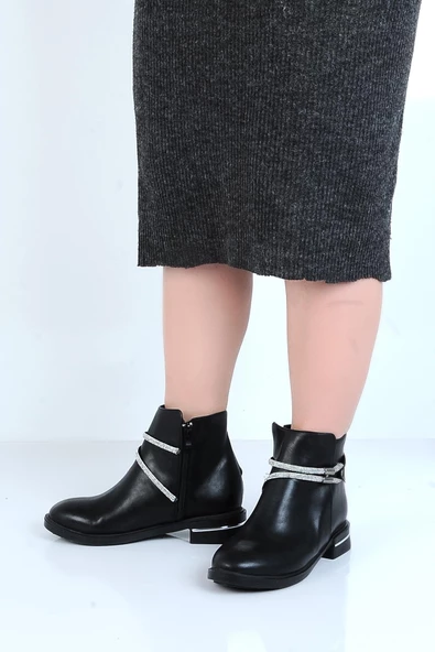 Ayakcenter 23-8015 Cilt Siyah Ayışığı Kadın Düz Kısa Bot - Resim 3