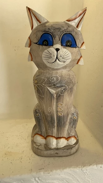 kağıt havluluk ahşap kedi figürlü - Resim 4