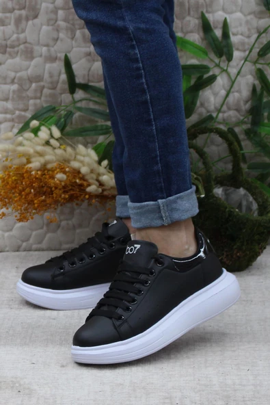 Fort B-150 Siyah Beyaz Rahat Kalın Taban Sneaker Erkek Spor Ayakkabı - Resim 3