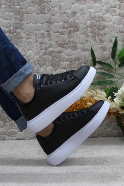 Fort B-150 Siyah Beyaz Rahat Kalın Taban Sneaker Erkek Spor Ayakkabı - Resim 5