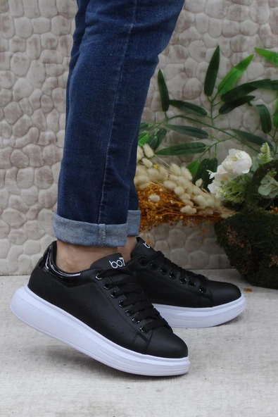 Fort B-150 Siyah Beyaz Rahat Kalın Taban Sneaker Erkek Spor Ayakkabı ürün görseli