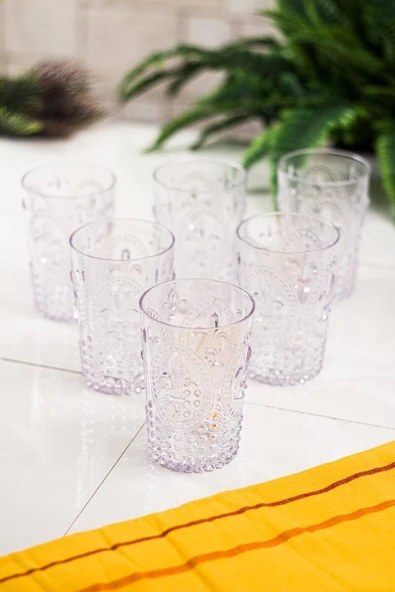 Akrilik Şeffaf 6lı Kısa Bardak & Su Meşrubat Kahve Yanı Bardağı 400 ml ( Cam Değildir )