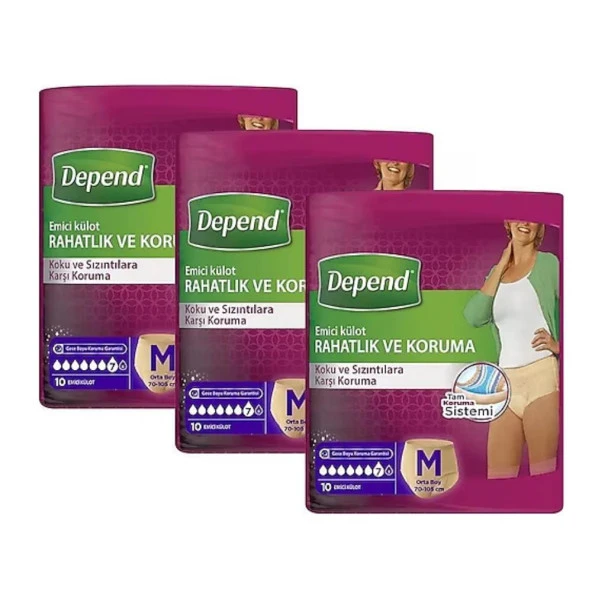 Depend Orta Boy (M) 10'lu 3 Adet Kadın Emici Külot