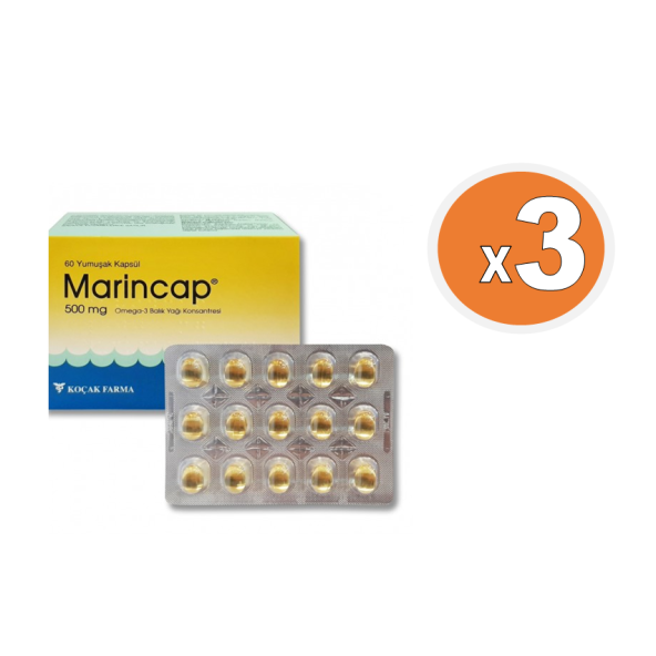 Marincap Omega 3 500 mg 60 Kapsül Balık Yağı Konsantresi 500 Mg 60 x 3lü Paket