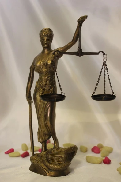 Pirinç Adalet Kadın Heykeli Themis Terazi Avukat Dekoratif Hakim Gold - 5