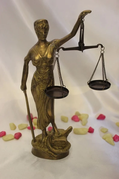 Pirinç Adalet Kadın Heykeli Themis Terazi Avukat Dekoratif Hakim Gold - 3