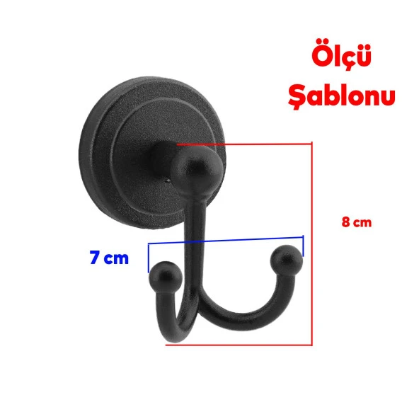 Yapışkanlı Siyah Renk Metal Sağlam Aparat Bornoz Havlu Asma Askı Banyo Lavabo Çatal 2li Askılık - 2