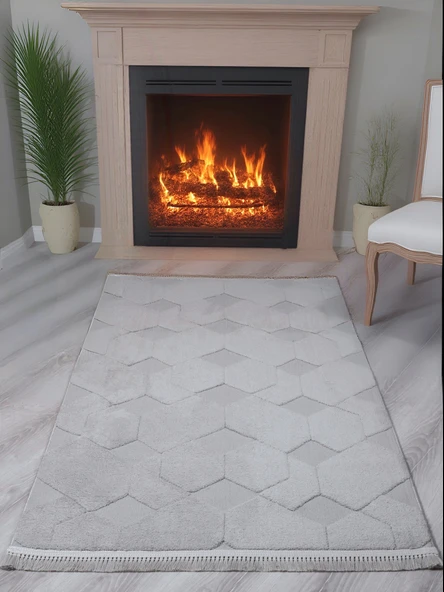 Lara Bukleli Desenli Yumuşacık Peluş Halı Salon Oturma Odası Mutfak Koridor Halısı 9400B Gri ürün görseli 1