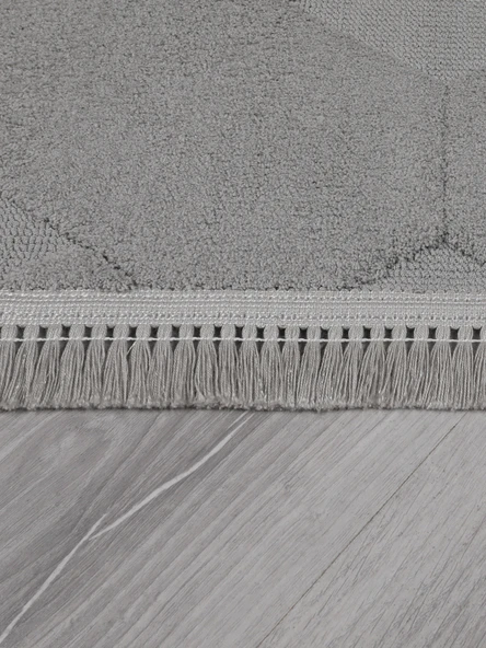 Lara Bukleli Desenli Yumuşacık Peluş Halı Salon Oturma Odası Mutfak Koridor Halısı 9400B Gri - Resim 5