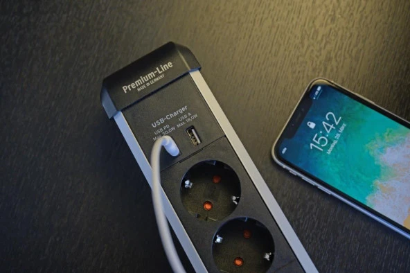 Brennenstuhl Premium-Alu-Line 6 Soketli 2 Adet 3.1 Hızlı Şarj USB' li Uzatma Priz Anahtarlı 3 Metre - 5