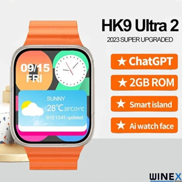 Winex Watch HK9 Ultra 2 Amoled Ekran Android İos HarmonyOs Uyumlu Akıllı Saat Yeşil - 3