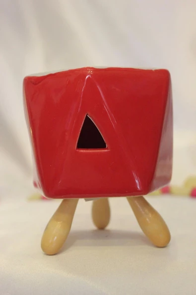 Buhardanlık Seramik Ahşap Ayaklı Buhurdanlık Kırmızı - Resim 9