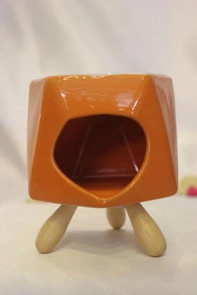 Buhardanlık Seramik Ahşap Ayaklı Buhurdanlık Oranj - Resim 4