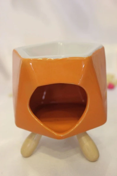 Buhardanlık Seramik Ahşap Ayaklı Buhurdanlık Oranj - Resim 2