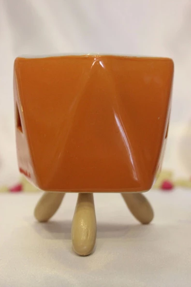 Buhardanlık Seramik Ahşap Ayaklı Buhurdanlık Oranj - Resim 5