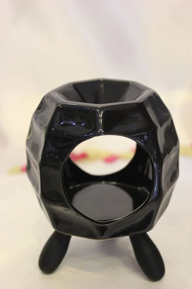 Buhardanlık Seramik Ahşap Ayaklı Buhurdanlık Siyah - Resim 4