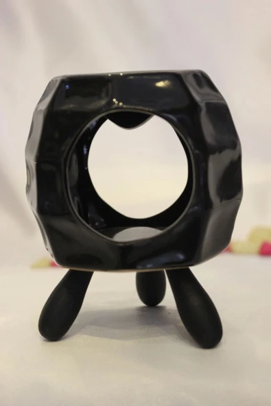 Buhardanlık Seramik Ahşap Ayaklı Buhurdanlık Siyah - Resim 3