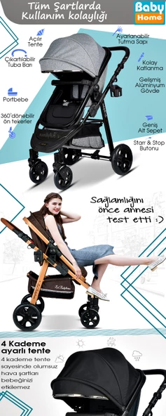 Dört Dörtlük Takım 8 In 1 Baby Home 940 Travel Sistem Bebek Arabası 370 Sallanır Ana Kucağı - 6