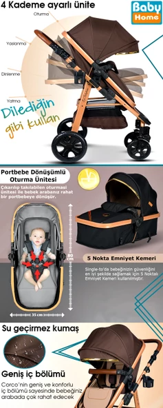 Dört Dörtlük Takım 8 In 1 Baby Home 940 Travel Sistem Bebek Arabası 370 Sallanır Ana Kucağı - 7