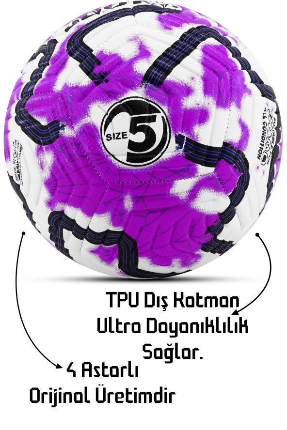 Orijinal Futbol Topu COLOR Pompalı Set Sert Zemin Halı Saha Futbol Topu Hibrit No:5 - 4