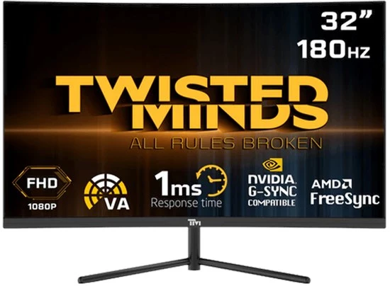 TWISTED MINDS 32" TM32CFHD180VA FHD 180HZ 1MS HDMI DP HDR10 R1500 KAVİSLİ RGB GAMING MONİTÖR