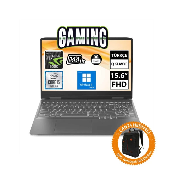 Lenovo LOQ 82XV00SWTX04 i5-12450H 16GB 1TBSSD RTX3050 15.6" FullHD W11H Taşınabilir Bilgisayar-CNT005