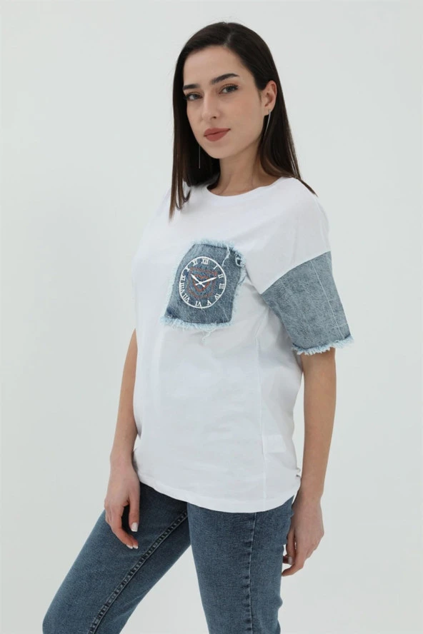 Kot Cepli T-shirt - Beyaz