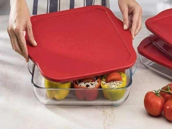 Paşabahçe 59034K Plastik Kapaklı Kare Borcam Fırın Tepsisi Küçük - 2