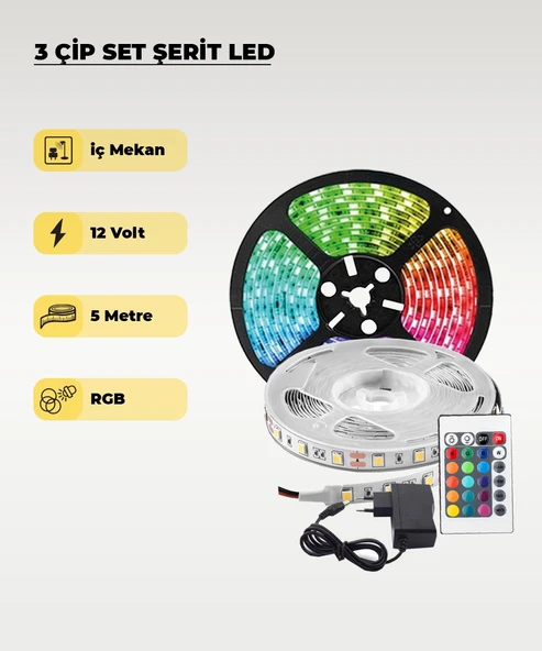 5 MT RGB Kumandalı / Animasyonlu Şerit LED (Tak Çalıştır) ürün görseli