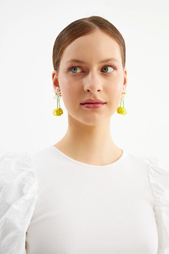 Limited Edition Kristal Boncuklu 100 El Yapımı Papatya Salkım Küpe Pdmy42 - 3