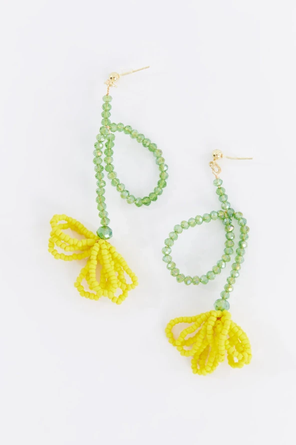 Limited Edition Kristal Boncuklu 100 El Yapımı Ayçiçek Salkım Küpe Pdmy41 - 3