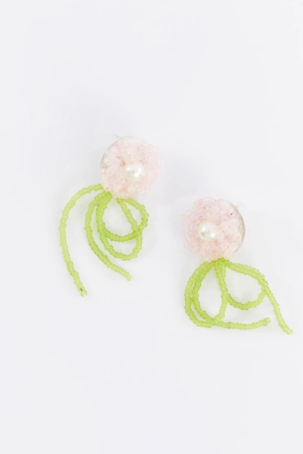 Limited Edition Kristal Boncuklu 100 El Yapımı Çiçek Incili Küpe Pdmy38 - 3