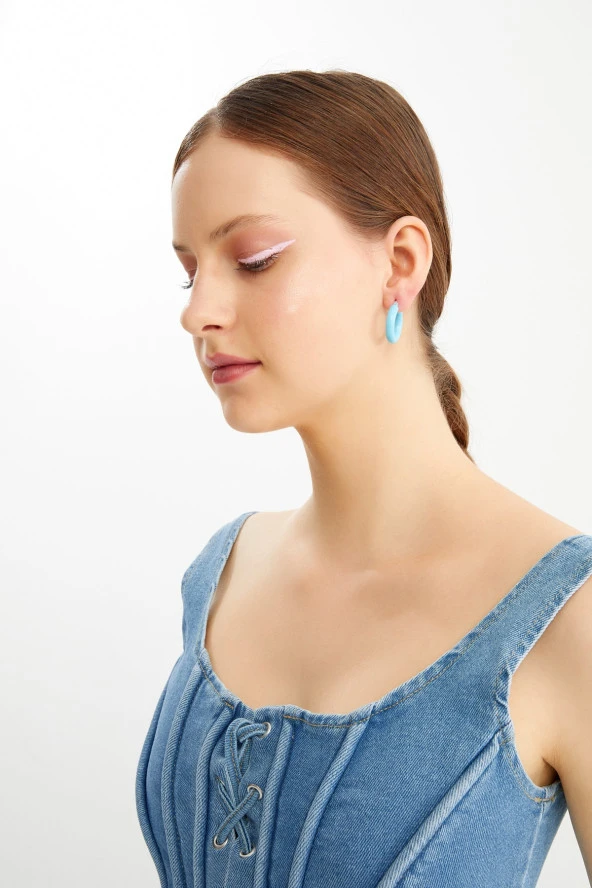 Limited Edition Mavi Halka Denim Küpe Pdmy33 - 3