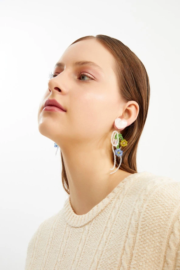 Limited Edition Kristal Boncuklu 100 El Yapımı Pembe Kalpli Küpe Pdmy35 - 2