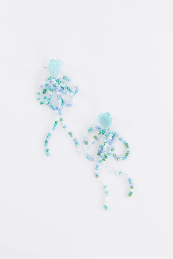 Limited Edition Kristal Boncuklu 100 El Yapımı Mavi Kalpli Küpe Pdmy36 - 4