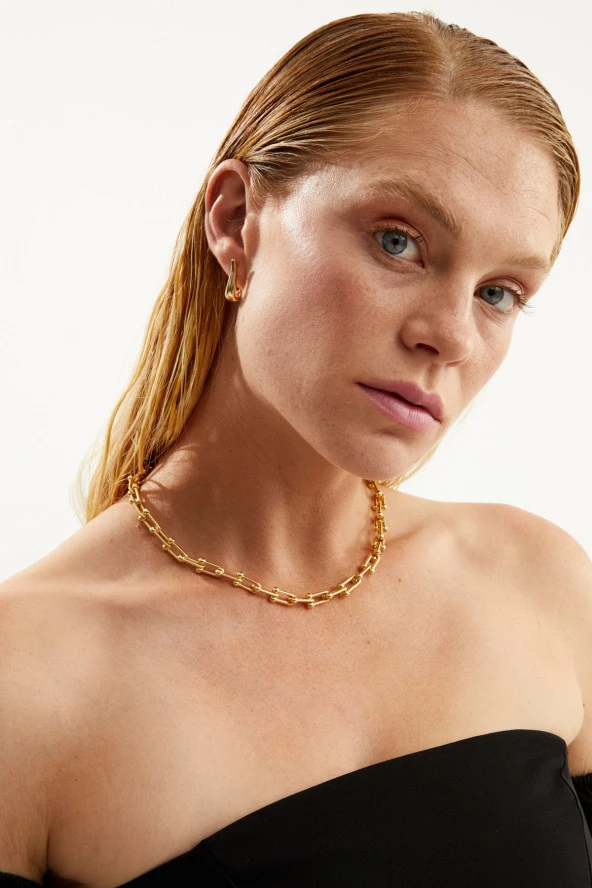 Tif Serisi Altın Renkli Tif Zincir Kadın Kolye Pdmk5 - 3