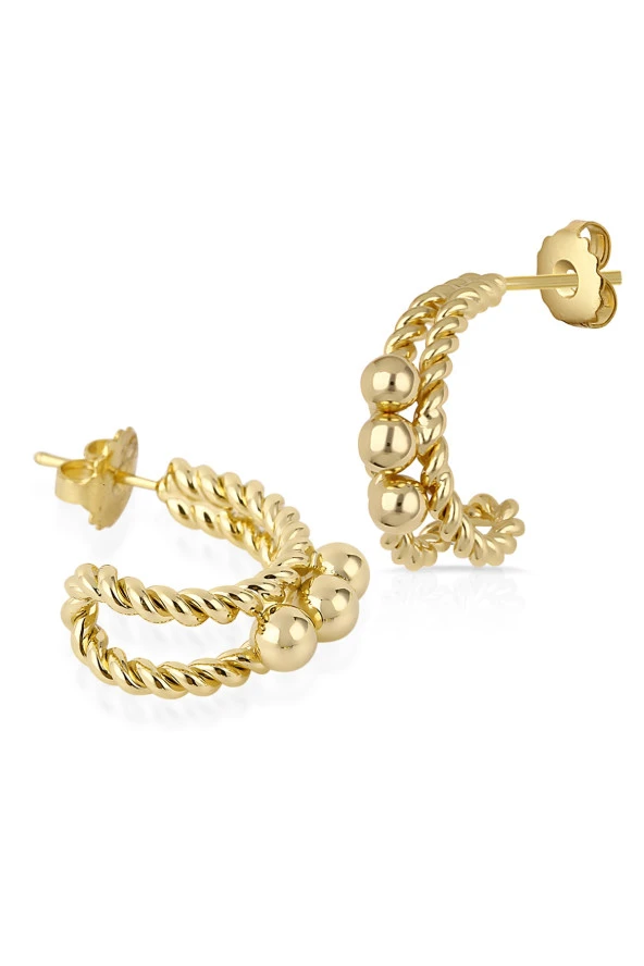 Tif Serisi Hasırlı Işlemeli Rose Gold Kadın Küpe Pdmy10 - 3