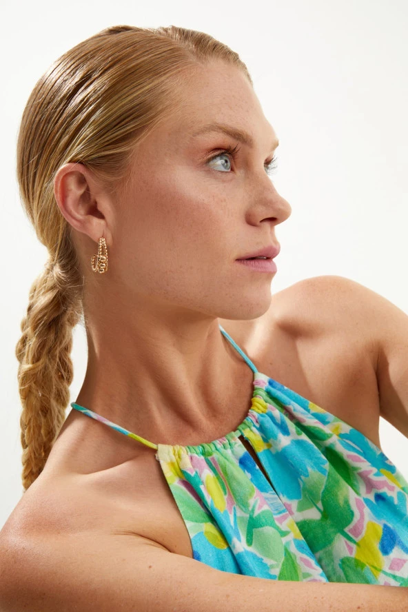 Tif Serisi Hasırlı Işlemeli Rose Gold Kadın Küpe Pdmy10 - 4