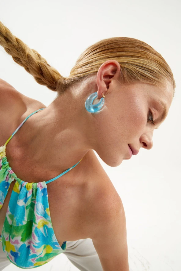 Piaf Serisi Halka Mavi Kadın Küpe Pdmy13 - 2