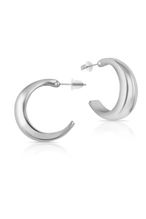 Piaf Serisi Halka Gümüş Rengi Kadın Küpe Pdmy01 - 3