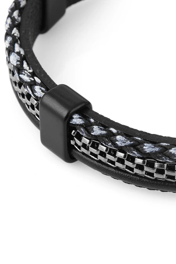 Man Klipsli Deri Geçişli Erkek Bileklik Pdme04 - 2