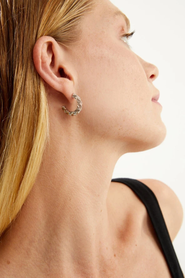 Tif Serisi Hasırlı Halka Gümüş Rengi Kadın Küpe Pdmy12 - 2