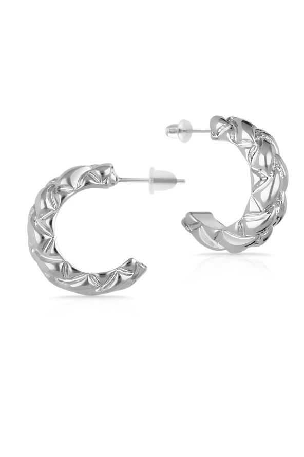 Tif Serisi Hasırlı Halka Gümüş Rengi Kadın Küpe Pdmy12 - 3