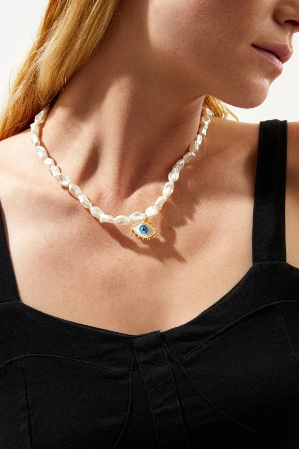 Nazar Boncuklu Edith Serisi Çakıl Inci Kolye - 2