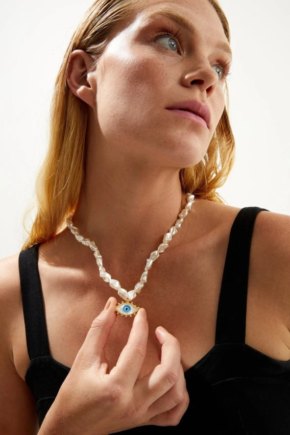 Nazar Boncuklu Edith Serisi Çakıl Inci Kolye - 4